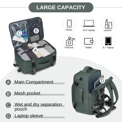 Kono BPK2601 40×20×30 cm green travel backpack – detail view 8