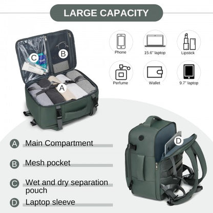 Kono BPK2601 40×20×30 cm green travel backpack – detail view 8