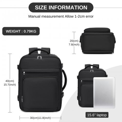 Kono BPK2601 40×20×30 cm black travel backpack – detail view 6