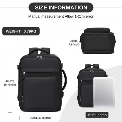 Kono BPK2601 40×20×30 cm black travel backpack – detail view 6