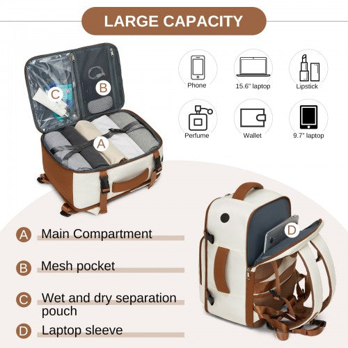 Kono BPK2601 40×20×30 cm beige and brown travel backpack – detail view 8