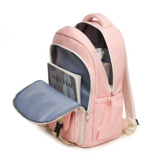 Kono BPK2605 pink and beige backpack – detail view 10