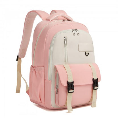 Kono BPK2605 pink and beige backpack – front view