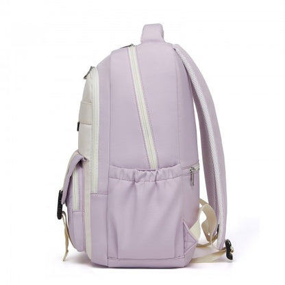 Kono BPK2605 purple and beige backpack – rear view