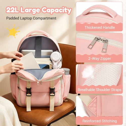 Kono BPK2605 pink and beige backpack – detail view 7