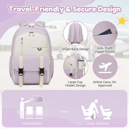 Kono BPK2605 purple and beige backpack – detail view 9
