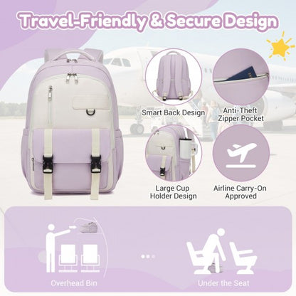 Kono BPK2605 purple and beige backpack – detail view 9