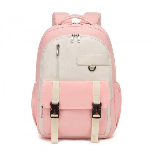 Kono BPK2605 pink and beige backpack – side view
