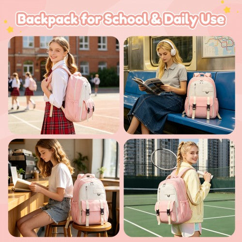 Kono BPK2605 pink and beige backpack – detail view 12