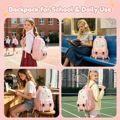 Kono BPK2605 pink and beige backpack – detail view 12