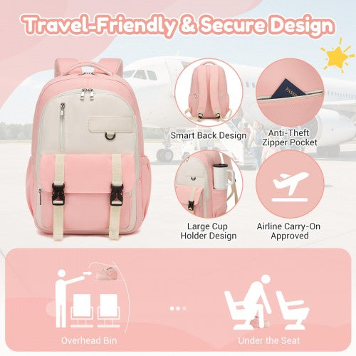 Kono BPK2605 pink and beige backpack – detail view 9