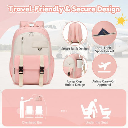 Kono BPK2605 pink and beige backpack – detail view 9