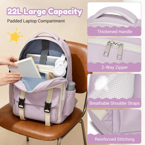 Kono BPK2605 purple and beige backpack – detail view 7