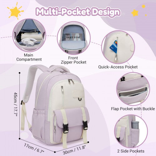 Kono BPK2605 purple and beige backpack – detail view 6