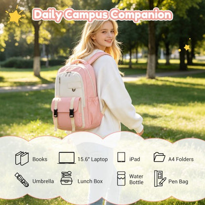 Kono BPK2605 pink and beige backpack – detail view 11