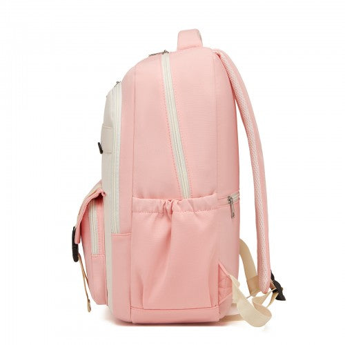 Kono BPK2605 pink and beige backpack – rear view