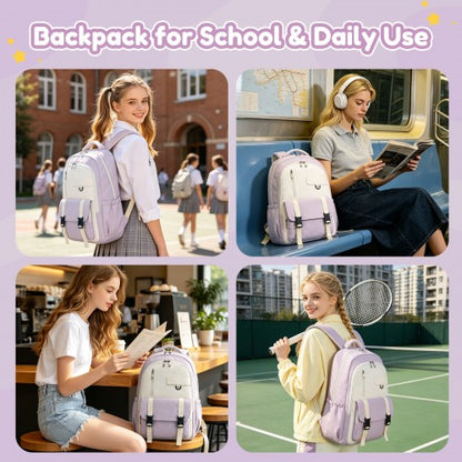 Kono BPK2605 purple and beige backpack – detail view 12