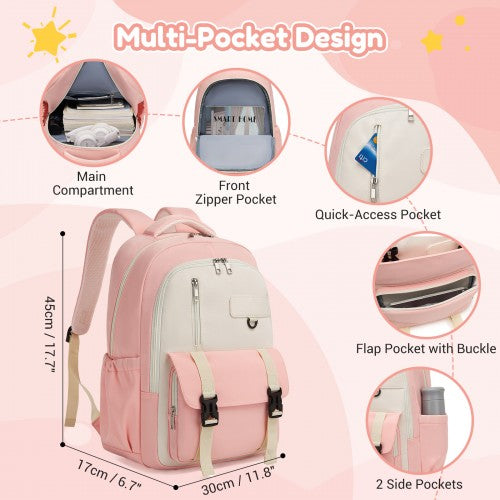 Kono BPK2605 pink and beige backpack – detail view 6