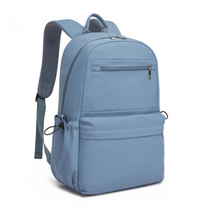 BPK2606 - KONO Stylish Solid-Color Casual Backpack for School and Weekend Trips with Multi-Pocket Storage - Blue