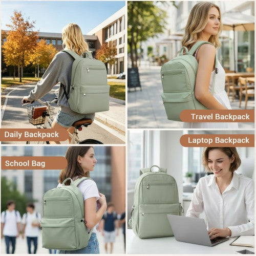 BPK2606 - KONO Stylish Solid-Color Casual Backpack for School and Weekend Trips with Multi-Pocket Storage - Green