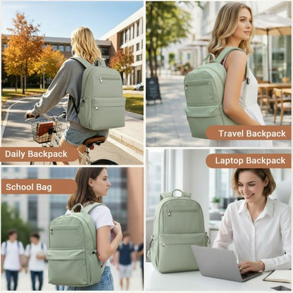 BPK2606 - KONO Stylish Solid-Color Casual Backpack for School and Weekend Trips with Multi-Pocket Storage - Green
