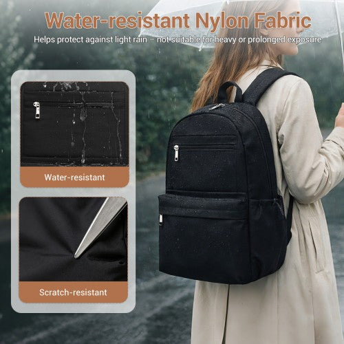 BPK2606 - KONO Stylish Solid-Color Casual Backpack for School and Weekend Trips with Multi-Pocket Storage - Black