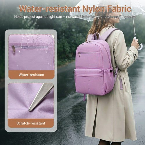 BPK2606 - KONO Stylish Solid-Color Casual Backpack for School and Weekend Trips with Multi-Pocket Storage - Purple