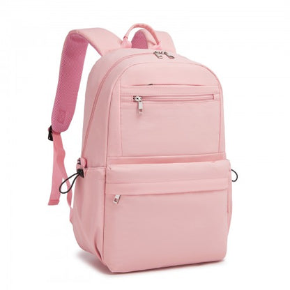 BPK2606 - KONO Stylish Solid-Color Casual Backpack for School and Weekend Trips with Multi-Pocket Storage - Pink