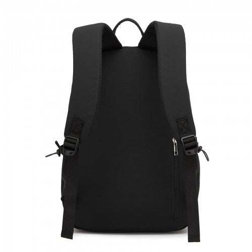 BPK2606 - KONO Stylish Solid-Color Casual Backpack for School and Weekend Trips with Multi-Pocket Storage - Black