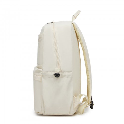 BPK2606 - KONO Stylish Solid-Color Casual Backpack for School and Weekend Trips with Multi-Pocket Storage - Beige