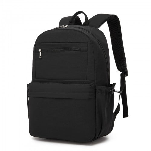 BPK2606 - KONO Stylish Solid-Color Casual Backpack for School and Weekend Trips with Multi-Pocket Storage - Black