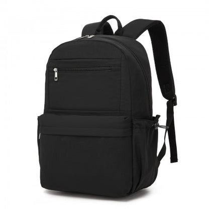 BPK2606 - KONO Stylish Solid-Color Casual Backpack for School and Weekend Trips with Multi-Pocket Storage - Black
