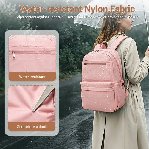 BPK2606 - KONO Stylish Solid-Color Casual Backpack for School and Weekend Trips with Multi-Pocket Storage - Pink