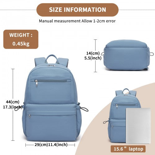 BPK2606 - KONO Stylish Solid-Color Casual Backpack for School and Weekend Trips with Multi-Pocket Storage - Blue