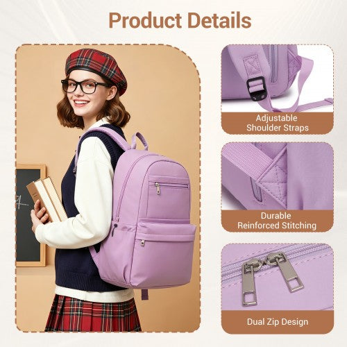 BPK2606 - KONO Stylish Solid-Color Casual Backpack for School and Weekend Trips with Multi-Pocket Storage - Purple
