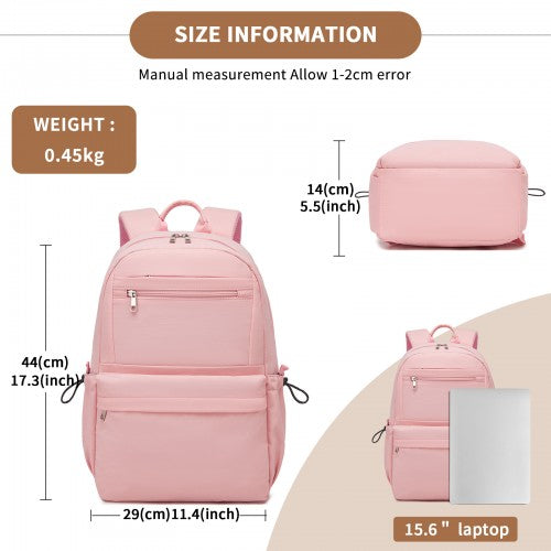 BPK2606 - KONO Stylish Solid-Color Casual Backpack for School and Weekend Trips with Multi-Pocket Storage - Pink