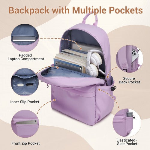 BPK2606 - KONO Stylish Solid-Color Casual Backpack for School and Weekend Trips with Multi-Pocket Storage - Purple