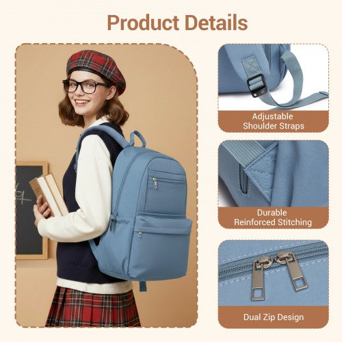 BPK2606 - KONO Stylish Solid-Color Casual Backpack for School and Weekend Trips with Multi-Pocket Storage - Blue