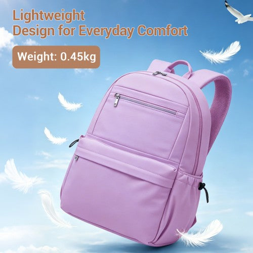 BPK2606 - KONO Stylish Solid-Color Casual Backpack for School and Weekend Trips with Multi-Pocket Storage - Purple