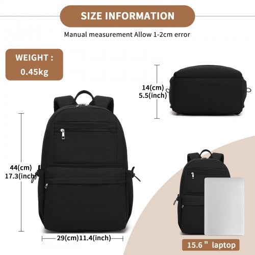 BPK2606 - KONO Stylish Solid-Color Casual Backpack for School and Weekend Trips with Multi-Pocket Storage - Black