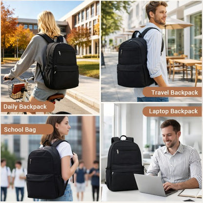 BPK2606 - KONO Stylish Solid-Color Casual Backpack for School and Weekend Trips with Multi-Pocket Storage - Black