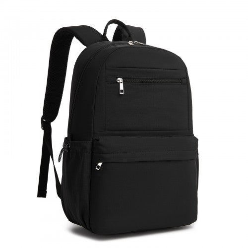 BPK2606 - KONO Stylish Solid-Color Casual Backpack for School and Weekend Trips with Multi-Pocket Storage - Black