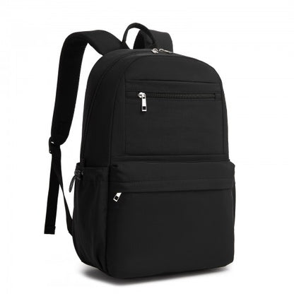 BPK2606 - KONO Stylish Solid-Color Casual Backpack for School and Weekend Trips with Multi-Pocket Storage - Black