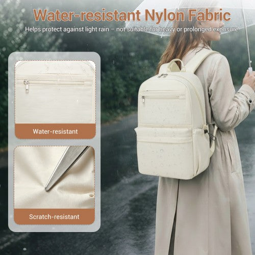 BPK2606 - KONO Stylish Solid-Color Casual Backpack for School and Weekend Trips with Multi-Pocket Storage - Beige