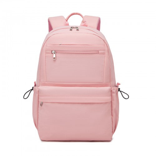 BPK2606 - KONO Stylish Solid-Color Casual Backpack for School and Weekend Trips with Multi-Pocket Storage - Pink