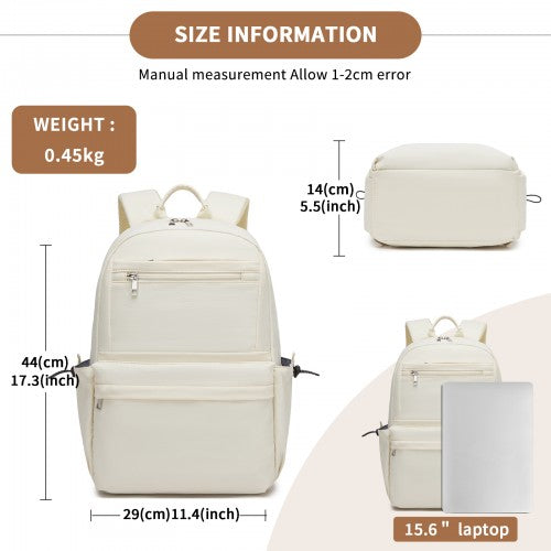 BPK2606 - KONO Stylish Solid-Color Casual Backpack for School and Weekend Trips with Multi-Pocket Storage - Beige