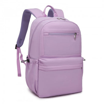 BPK2606 - KONO Stylish Solid-Color Casual Backpack for School and Weekend Trips with Multi-Pocket Storage - Purple