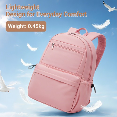 BPK2606 - KONO Stylish Solid-Color Casual Backpack for School and Weekend Trips with Multi-Pocket Storage - Pink