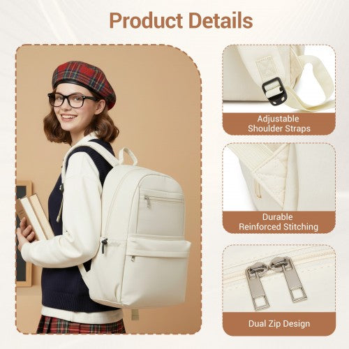 BPK2606 - KONO Stylish Solid-Color Casual Backpack for School and Weekend Trips with Multi-Pocket Storage - Beige