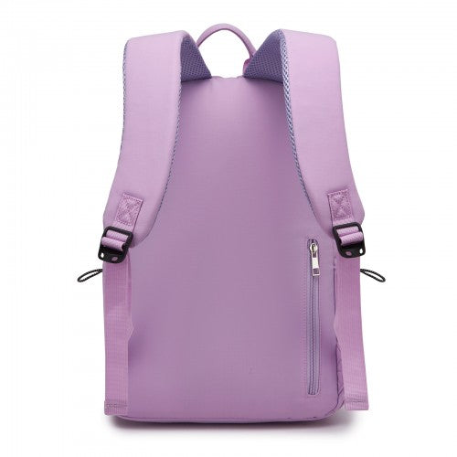 BPK2606 - KONO Stylish Solid-Color Casual Backpack for School and Weekend Trips with Multi-Pocket Storage - Purple